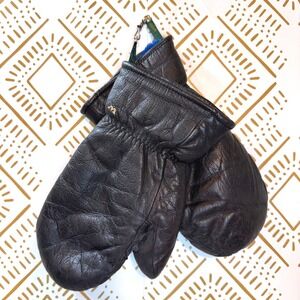 Vintage Weiss Mittens Mens L Black Leather Blue Faux Fur Lined Gorpcore Snow Ski